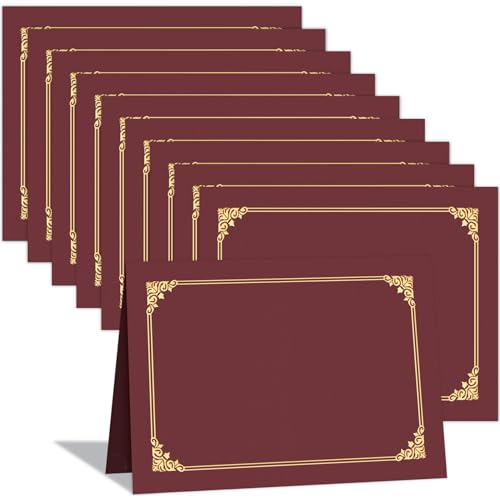 HAUTOCO 10 Packungen Zeugnishalter, Burgunderrot, Diplom-Halter, Dokumentenauszeichnungen, Zertifikatsmappen mit Goldfolienrand für 21,6 x 27,9 cm Briefgröße von HAUTOCO