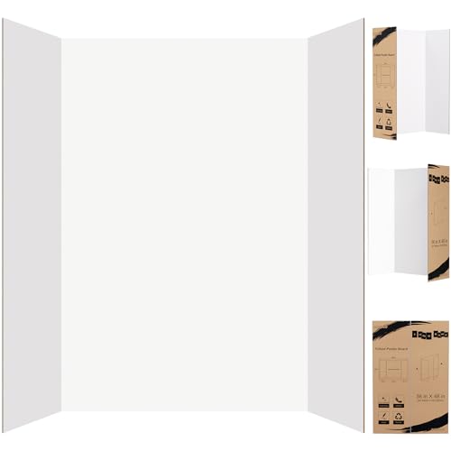 HAUTOCO Dreifach gefaltete Postertafeln, 91,4 x 121,9 cm, 4 Stück, groß, dreifach gefaltet, weiß, gewellter Präsentationskarton für Wissenschaftsmessen, Schulprojekte, Veranstaltungen, Geschäfte von HAUTOCO