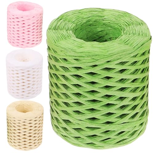 HAWILLOSCH 4 Rollen Bastband Rosa Bast Papierband Bänder Zum Basteln Bänder Zum Verpacken Dekoratives Bindfadenband Satinband Rosa Band Breites Band Papierband Bindfaden von HAWILLOSCH