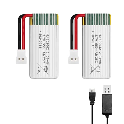 HAWK'S WORK 2 Stück 3.7V Lipo Akku, 550 mAh Wiederaufladbarer Lithium-Polymer-Akku für RC-Flugzeug Hubschrauber Drohne Alle Modelle und Spielzeuge (XH2.54 Anschluss) von HAWK'S WORK