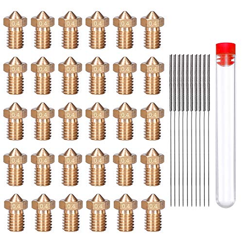HAWKUNG 40 Stück 3D Drucker Messing Düsen Reinigungs Set, 30 Stück 0,4 mm V6 Extruder Düsen + 10 Stück Edelstahl Düsen Reinigungsnadeln mit Kostenloser Aufbewahrungsbox für Makerbot 3D Drucker von HAWKUNG