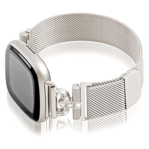 HAYONLIY Magnetic Bracelet Compatible with Fitbit Versa 4 Wristband/Fitbit Versa 3 Wristband/Fitbit Sense Wristband/Fitbit Sense 2 Wristband, Stainless Steel Metal Replacement Strap for Men Women von HAYONLIY