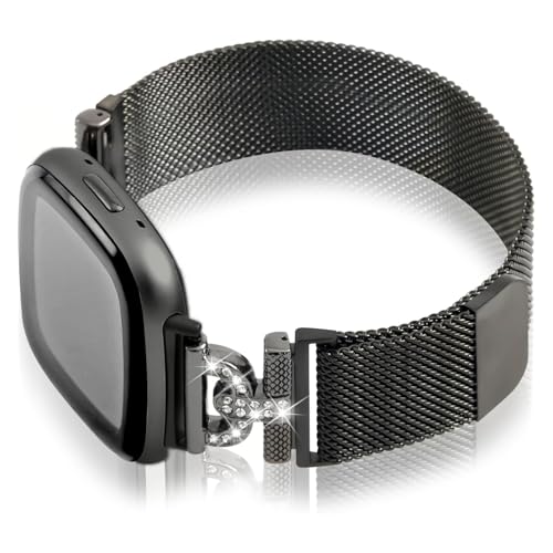 HAYONLIY Magnetic Bracelet Compatible with Fitbit Versa 4 Wristband/Fitbit Versa 3 Wristband/Fitbit Sense Wristband/Fitbit Sense 2 Wristband, Stainless Steel Metal Replacement Strap for Men Women von HAYONLIY