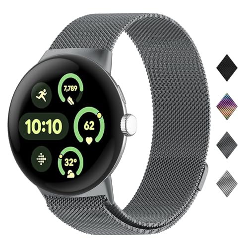 HAYONLIY Metal Strap for Google Pixel Watch 3 45 mm (2024),Stainless Steel Magnetic Mesh Replacement Strap for Men Women von HAYONLIY