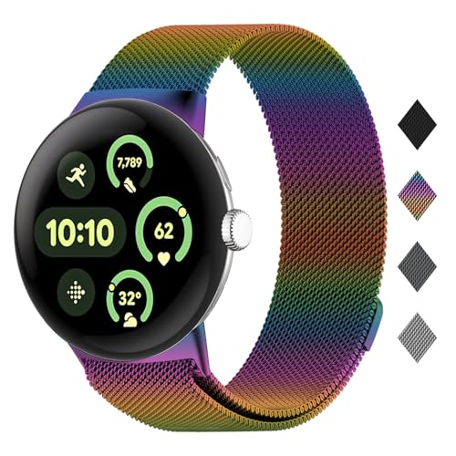 HAYONLIY Metal Strap for Google Pixel Watch 3 45 mm (2024),Stainless Steel Magnetic Mesh Replacement Strap for Men Women von HAYONLIY