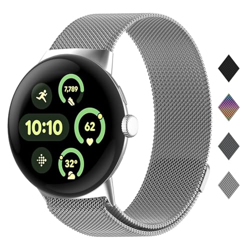 HAYONLIY Metal Strap for Google Pixel Watch 3 45 mm (2024),Stainless Steel Magnetic Mesh Replacement Strap for Men Women von HAYONLIY