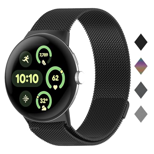HAYONLIY Metal Strap for Google Pixel Watch 3 45 mm (2024),Stainless Steel Magnetic Mesh Replacement Strap for Men Women von HAYONLIY