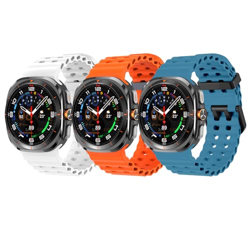 HAYONLIY Pack of 3 Silicone Wristbands Compatible with Samsung Galaxy Watch Ultra 47mm (2024), Breathable Sport Watch Strap for Men Women von HAYONLIY