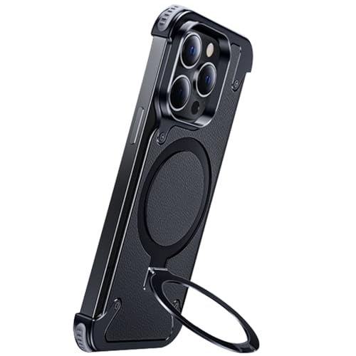 HAZARA Dünn Handyhülle Für iPhone 15 Pro Max/15 Plus/15 Pro/15, Metall Grenzlose Handy Hülle Magnetisch Ring Halterung Schutzhülle,Leather,15 von HAZARA