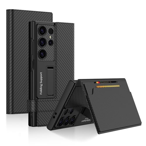 HAZARA Dünne Hülle Für Samsung Galaxy S24 Ultra/S24 Plus/S24, Klappbar Kartenfach Stand Holster Objektivschutz Handyhülle Kabelloses Laden,Fiber,S24 Ultra von HAZARA