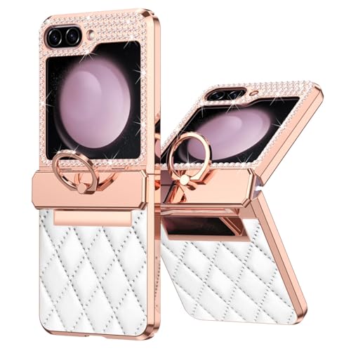 HAZARA Glänzend Handyhülle für Samsung Galaxy Z Flip 5, Hülle Leder mit Ring Ständer & Überzug Scharnier, Ultra Dünn PC Kratzfest Schutzhülle,Weiß HAZARA Glänzend Handyhülle für Samsung Galaxy Z Flip 5, Hülle Leder mit Ring Ständer & Überzug Scharnier, Ultra Dünn PC Kratzfest Schutzhülle,Weiß von HAZARA