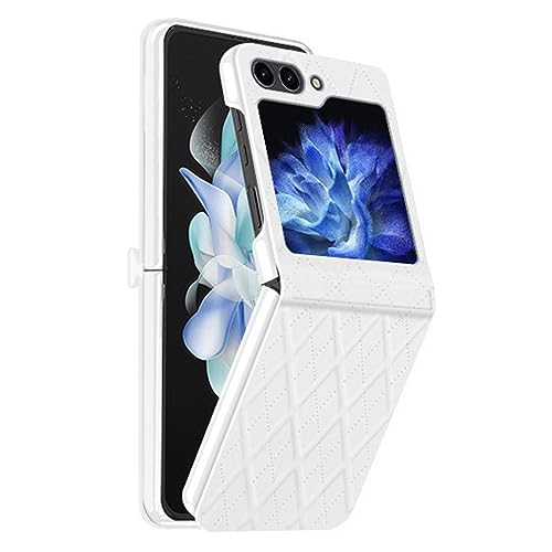 HAZARA Handyhülle für Samsung Galaxy Z Flip 5, Leder Scharnier Hülle Ultradünne Stoßfest Schutzhülle,Weiß von HAZARA