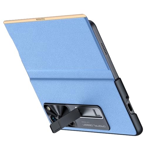 HAZARA Klappetui für Samsung Galaxy Z Fold 5, Echtes Leder Handyhülle, Überzug Stand Scharnier Schutzhülle Stoßfest Hülle,Blau von HAZARA