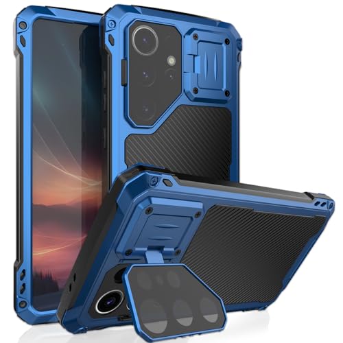 HAZARA Magnetisch Metall Hülle Für Samsung Galaxy S24 Ultra, Kameraschutz Ständer Und Displayschutz, Militärstandard Handyhülle Wasserdicht,Blau von HAZARA