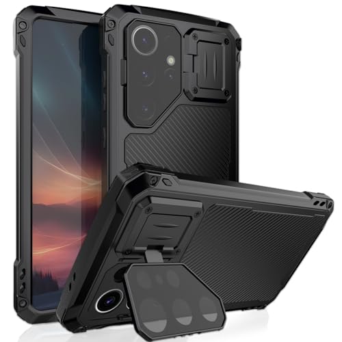 HAZARA Magnetisch Metall Hülle Für Samsung Galaxy S24 Ultra, Kameraschutz Ständer Und Displayschutz, Militärstandard Handyhülle Wasserdicht,Schwarz von HAZARA