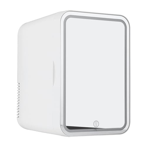 Kleiner KüHlschrank FüR Zimmer, 8L,Led Spiegel,Dimmbar Mini Refrigerator, 12v/220v Adapter, KüHlen Oder Heizen Mini Gefrierschrank, AutoküHlschrank FüR Reisen Geeignet,White von HAZARA