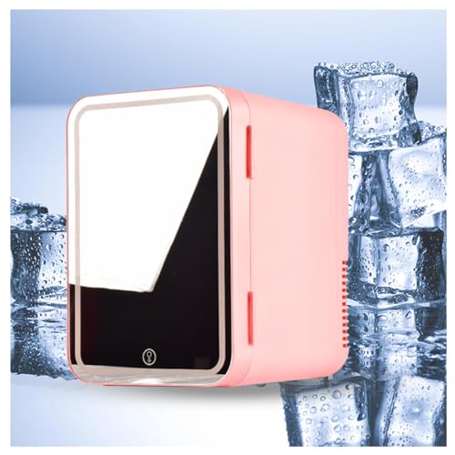 Mini KüHlschrank Mit Spiegel, 8L,Led Spiegel,Dimmbar Skin Care Fridge, 12v/220v Adapter, KüHlen Oder Heizen Mini Fridge For Bedroom, Perfekt FüR Schlafzimmer, BüRo, Auto,Pink von HAZARA