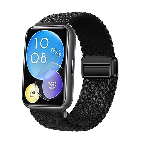 Nylon Armband für Huawei Watch Fit 2 Armband Magnetisch Armbänder Ersatzarmband Solo Loop Elastisches Verstellbares Armband mit Huawei Watch Fit 2 Sportarmband (M,Watch Fit 2) von HAZARA