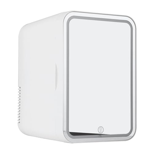 Spiegel SchöNheitsküHlschrank, 8L,Led Spiegel,Dimmbar Skincare Fridge, 12v/220v Adapter, KüHlen Oder Heizen Portable Fridge, AutoküHlschrank FüR Reisen Geeignet,White von HAZARA