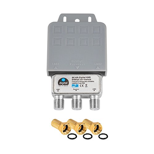 1x DiseqC Schalter Switch 2/1 mit Wetterschutzgehäuse HB-DIGITAL 2X SAT LNB 1 x Teilnehmer/Receiver für Full HDTV 3D 4K UHD + 3 x Vergoldete F-Stecker Vergoldet von HB-DIGITAL