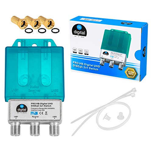 1x PRO DiseqC Schalter Switch 2/1 mit Wetterschutzgehäuse HB-DIGITAL 2X SAT LNB 1 x Teilnehmer/Receiver für Full HDTV 3D 4K UHD + 3 x Vergoldete F-Stecker Vergoldet 1x PRO DiseqC Schalter Switch 2/1 mit Wetterschutzgehäuse HB-DIGITAL 2X SAT LNB 1 x Teilnehmer/Receiver für Full HDTV 3D 4K UHD + 3 x Vergoldete F-Stecker Vergoldet von HB-DIGITAL