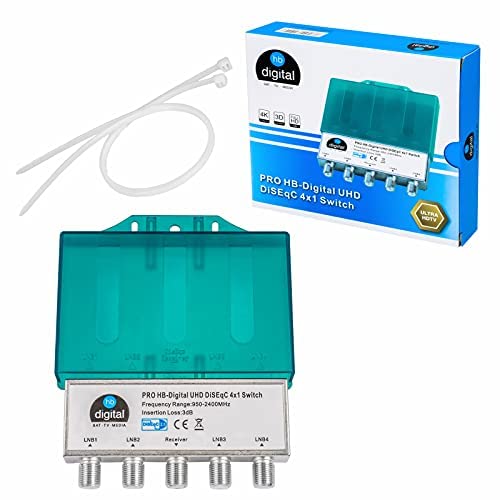 1x PRO DiseqC Schalter Switch 4/1 mit Wetterschutzgehäuse HB-DIGITAL 4X SAT LNB 1 x Teilnehmer/Receiver für Full HDTV 3D 4K UHD von HB-DIGITAL