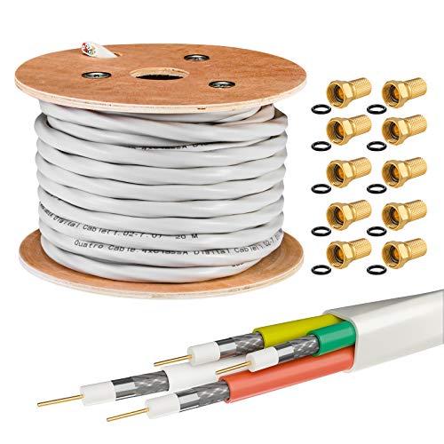 HB-DIGITAL 25m Koaxial Quattro-Kabel SAT 4-Fach Weiß 4-in-1 für Ultra HD 4K DVB-S/S2/C/T/T2 BK Anlagen + 20 Vergoldete F-Stecker Set Gratis von HB-DIGITAL