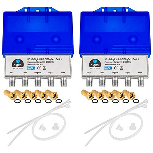 2X HQ DiseqC Schalter Switch 4/1 mit Wetterschutzgehäuse HB-DIGITAL 4X SAT LNB 1 x Teilnehmer/Receiver für Full HDTV 3D 4K UHD + 10 x Vergoldete F-Stecker Vergoldet 2X HQ DiseqC Schalter Switch 4/1 mit Wetterschutzgehäuse HB-DIGITAL 4X SAT LNB 1 x Teilnehmer/Receiver für Full HDTV 3D 4K UHD + 10 x Vergoldete F-Stecker Vergoldet von HB-DIGITAL