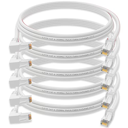 5X HB Digital Netzwerkkabel LAN Kabel 90° Winkel RJ45 Stecker 0,25m 25cm cat 6 weiß Weiss Kupfer Profi S/FTP PIMF LSZH cat. 6 Cat6 AWG 27/7 RJ45 Port Ethernet Netzwerk AWG27 Patchcable von HB-DIGITAL