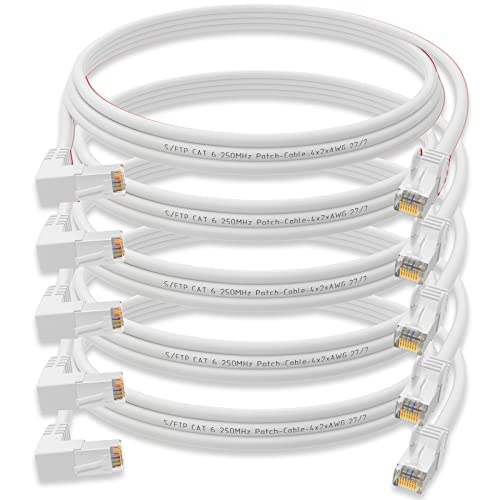 5X HB Digital Netzwerkkabel LAN Kabel 90° Winkel RJ45 Stecker 0,5m 50cm cat 6 weiß Weiss Kupfer Profi S/FTP PIMF LSZH cat. 6 Cat6 AWG 27/7 RJ45 Port Ethernet Netzwerk AWG27 Patchcable von HB-DIGITAL