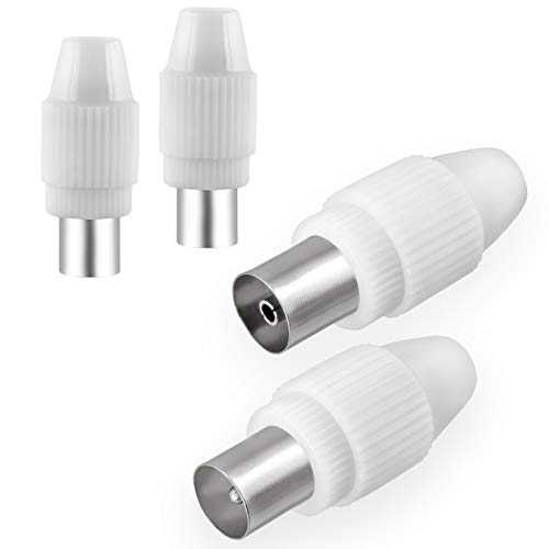 Antennenstecker Set 2x Stecker & 2x Buchse für Kabelfensehen DVB-C Radio und DVB-T2 TV Antennen IEC (männlich und weiblich) für Koaxial Antennenkabel Kupplung Kabel BK Anlagen HQ 4K UHD von HB-DIGITAL von HB-DIGITAL