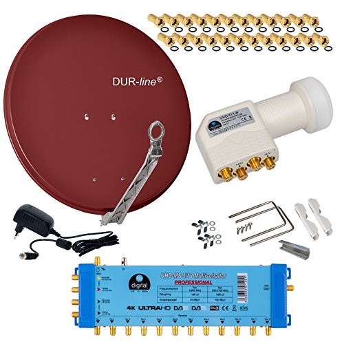 DUR-line Select 12 TEILNEHMER / 1 SATELLIT - DIGITAL SAT ANLAGE: 75/80cm ALU Sat-Schüssel Ziegelrot + 0,1dB LNB Weiß Full HDTV 4K + PMSE Multischalter 5/12 + 35 Vergoldete F-Stecker gratis dazu DUR-line Select 12 TEILNEHMER / 1 SATELLIT - DIGITAL SAT ANLAGE: 75/80cm ALU Sat-Schüssel Ziegelrot + 0,1dB LNB Weiß Full HDTV 4K + PMSE Multischalter 5/12 + 35 Vergoldete F-Stecker gratis dazu von HB-DIGITAL