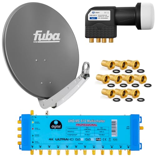 FUBA 12 TEILNEHMER DIGITAL SAT ANLAGE DAA650A + Profi LNB 0,1dB Full HDTV 4K + PMSE Multischalter 5/12 + 35 Vergoldete F-Stecker Gratis dazu von HB-DIGITAL