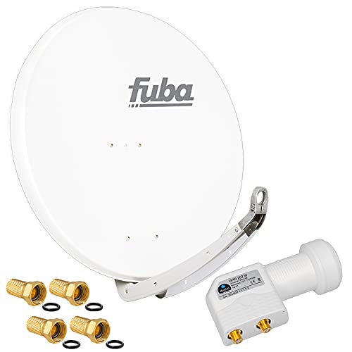 FUBA 2 Teilnehmer Digital SAT Anlage DAA850W Weiss + Hochwertiger Twin LNB (2 Teilnehmer, direkt) von HB-DIGITAL weiß + 4 Vergoldete F-Stecker von HB-DIGITAL