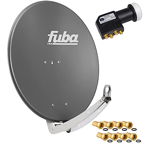 FUBA 4 Teilnehmer Digital SAT Anlage DAA780A anthrazit + Hochwertiger Quad LNB + 8 Vergoldete F-Stecker von HB-DIGITAL