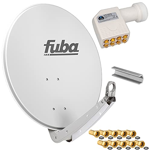 FUBA 65cm für 8 Teilnehmer (Direktanschluss) Digital SAT Anlage DAA650G + Octo LNB weiß 0,1dB Full HDTV 4K 3D + 16 Vergoldete F-Stecker und F- Montageschlüssel gratis dazu von HB-DIGITAL