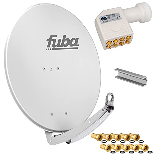FUBA 78cm für 8 Teilnehmer (Direktanschluss) Digital SAT Anlage DAA780G + Octo LNB weiß 0,1dB Full HDTV 4K 3D + 16 Vergoldete F-Stecker und F- Montageschlüssel gratis dazu von HB-DIGITAL