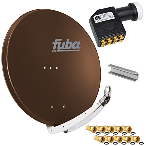 FUBA 85cm für 8 Teilnehmer (Direktanschluss) Digital SAT Anlage DAA850B + Octo LNB schwarz 0,1dB Full HDTV 4K 3D + 16 Vergoldete F-Stecker und F- Montageschlüssel gratis dazu von HB-DIGITAL