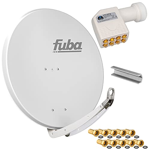 FUBA 85cm für 8 Teilnehmer (Direktanschluss) Digital SAT Anlage DAA850G + Octo LNB weiß 0,1dB Full HDTV 4K 3D + 16 Vergoldete F-Stecker und F- Montageschlüssel gratis dazu von HB-DIGITAL