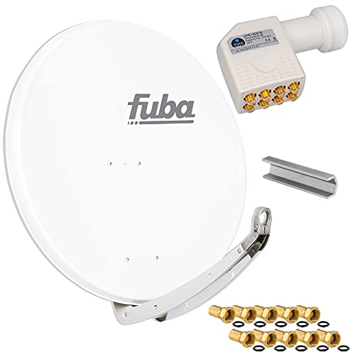 FUBA 85cm für 8 Teilnehmer (Direktanschluss) Digital SAT Anlage DAA850W + Octo LNB weiß 0,1dB Full HDTV 4K 3D + 16 Vergoldete F-Stecker und F- Montageschlüssel gratis dazu von HB-DIGITAL