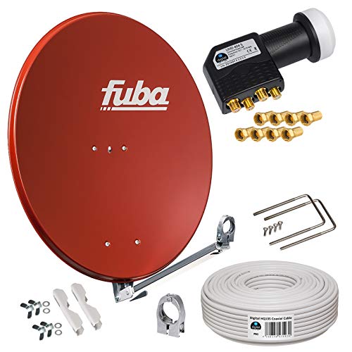 Fuba 80cm Satellitenantenne DAL 800R rot Aluminium Reflektor Klapparm + HB-DIGITAL Quad LNB 4 Teilnehmer UHD schwarz + 30m Koaxial SAT-Kabel HQ-135 Pro 4-Fach geschirmt + vergoldete F-Stecker Fuba 80cm Satellitenantenne DAL 800R rot Aluminium Reflektor Klapparm + HB-DIGITAL Quad LNB 4 Teilnehmer UHD schwarz + 30m Koaxial SAT-Kabel HQ-135 Pro 4-Fach geschirmt + vergoldete F-Stecker von HB-DIGITAL