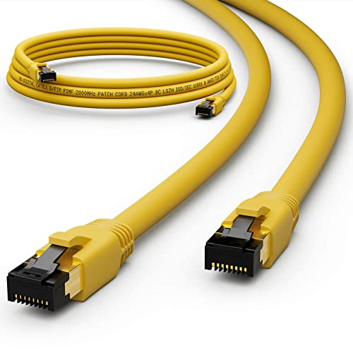 HB-DIGITAL 0,25m CAT 8.1 Netzwerkkabel S/FTP LSZH Gelb 40 Gbits | LAN Patchkabel Gigabit RJ45 Stecker Ethernet Data Cable | 40000 Mbits Übertragungsgeschwindigkeit PIMF 2000 MHz Cat.6 Cat.7 Cat.8 von HB-DIGITAL