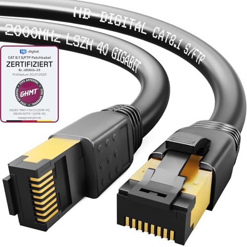 HB-DIGITAL 0,25m CAT 8.1 Netzwerkkabel S/FTP LSZH Schwarz 40 Gbits | LAN Patchkabel Gigabit RJ45 Stecker Ethernet Data Cable | 40000 Mbits Übertragungsgeschwindigkeit PIMF 2000 MHz Cat.6 Cat.7 Cat.8 von HB-DIGITAL