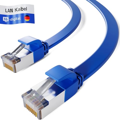 HB-DIGITAL 0,25m Patchkabel CAT.7 Rohkabel LAN Flach U/FTP Netzwerkkabel 2X RJ45 Stecker Kupfer Profi Slim flexibel 10 Gbits Ethernet Port Internet-Cable PC Router Switch TV Konsole blau von HB-DIGITAL