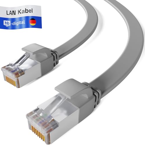 HB-DIGITAL 0,25m Patchkabel CAT.7 Rohkabel LAN Flach U/FTP Netzwerkkabel 2X RJ45 Stecker Kupfer Profi Slim flexibel 10 Gbits Ethernet Port Internet-Cable PC Router Switch TV Konsole grau von HB-DIGITAL