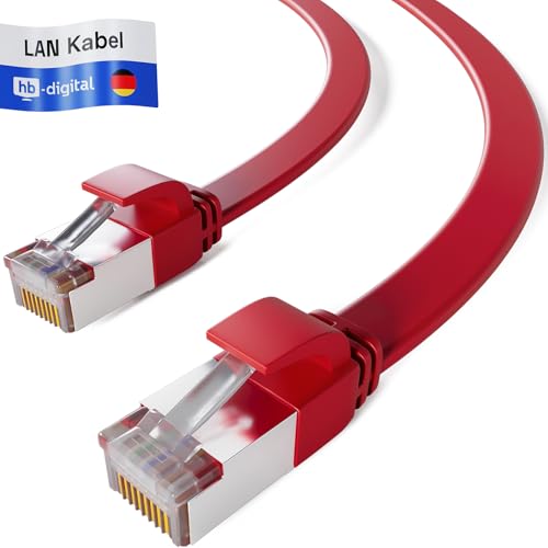 HB-DIGITAL 0,25m Patchkabel CAT.7 Rohkabel LAN Flach U/FTP Netzwerkkabel 2X RJ45 Stecker Kupfer Profi Slim flexibel 10 Gbits Ethernet Port Internet-Cable PC Router Switch TV Konsole rot von HB-DIGITAL