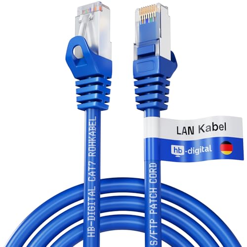 HB-DIGITAL 0,25m Patchkabel CAT.7 Rohkabel mit 2x RJ45-Stecker LAN Netzwerkkabel 10 Gigabit S/FTP PiMF Kupfer LSZH Halogenfrei RoHS-Compliant Ethernet Port Internet DSL PC Router Switch Modem Blau von HB-DIGITAL