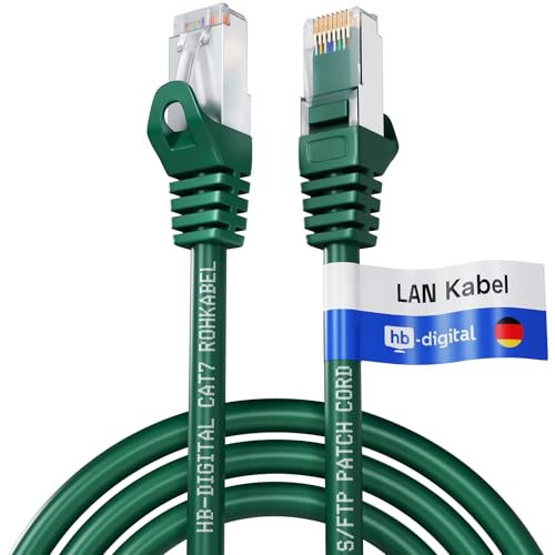 HB-DIGITAL 0,25m Patchkabel CAT.7 Rohkabel mit 2x RJ45-Stecker LAN Netzwerkkabel 10 Gigabit S/FTP PiMF Kupfer LSZH Halogenfrei RoHS-Compliant Ethernet Port Internet DSL PC Router Switch Modem Grün von HB-DIGITAL