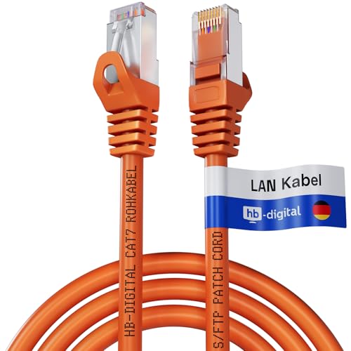 HB-DIGITAL 0,25m Patchkabel CAT.7 Rohkabel mit 2x RJ45-Stecker LAN Netzwerkkabel 10 Gigabit S/FTP PiMF Kupfer LSZH Halogenfrei RoHS-Compliant Ethernet Port Internet DSL PC Router Switch Modem Orange von HB-DIGITAL