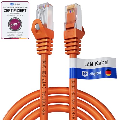 HB-DIGITAL 0,25m Patchkabel CAT.7 Rohkabel mit 2x RJ45-Stecker LAN Netzwerkkabel 10 Gigabit S/FTP PiMF Kupfer LSZH Halogenfrei RoHS-Compliant Ethernet Port Internet DSL PC Router Switch Modem Orange von HB-DIGITAL